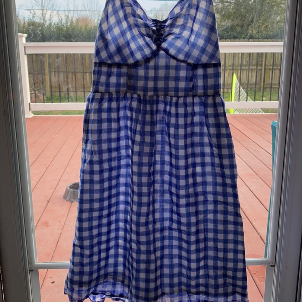 Blue and white plaid dress